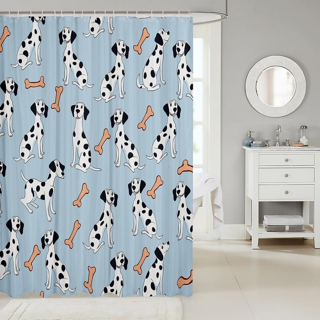 Dog Waterproof Shower Curtains,Cartoon Animal Bath Curtain For Kids Boys Girls Children,Dog Bone Cute Pet Shower Curtain Spotted