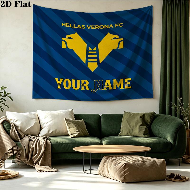 Custom Name Hellas Verona FC Printed Tapestry – Wall Hanging for Bedrooms, Dorms, and Home Decor