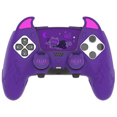 PlayVital Silicone Cover for PS5 Edge Cute Devil Protective Case for Includes Touchpad Sticker Stick Purple Controller, Design, Edge, & Cover,