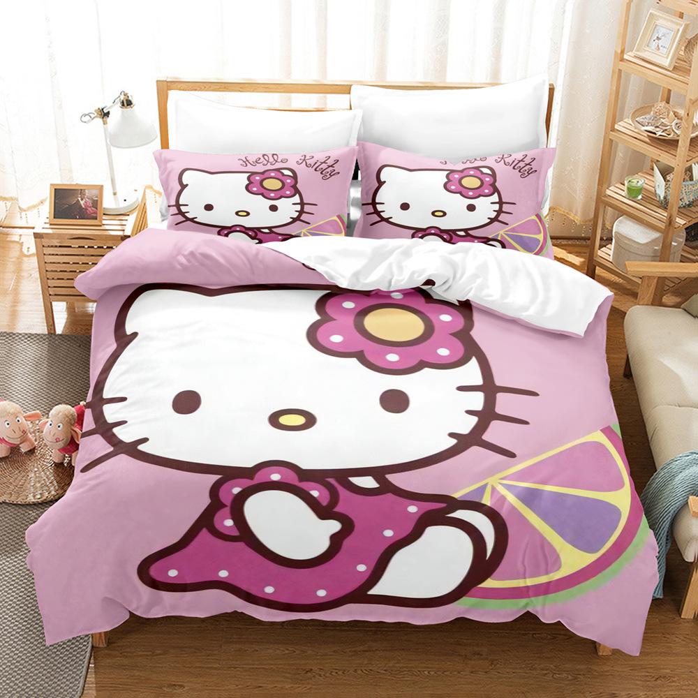KT cat Hello Kitty ebay three-piece cartoon print bed sheet quilt cover 3D digital printing kit