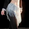 Belly Dance Hip Scarf Long Tassels Belly Dance Waist Chain with Rhinestones Decoration Belly Dance Belt Wrap Skirt