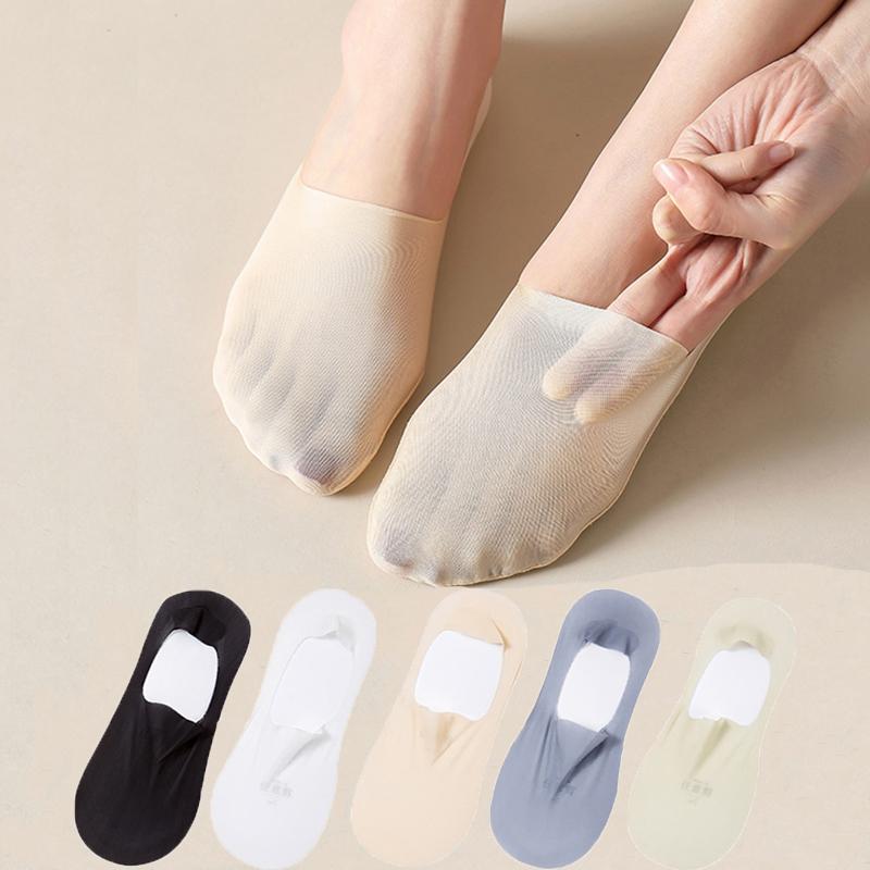 New Women Lace Socks Shallow Mouth Slipper Cotton Female Socks Bottom Silicone Non-slip Invisible Cute Socks Set 5 Pairs