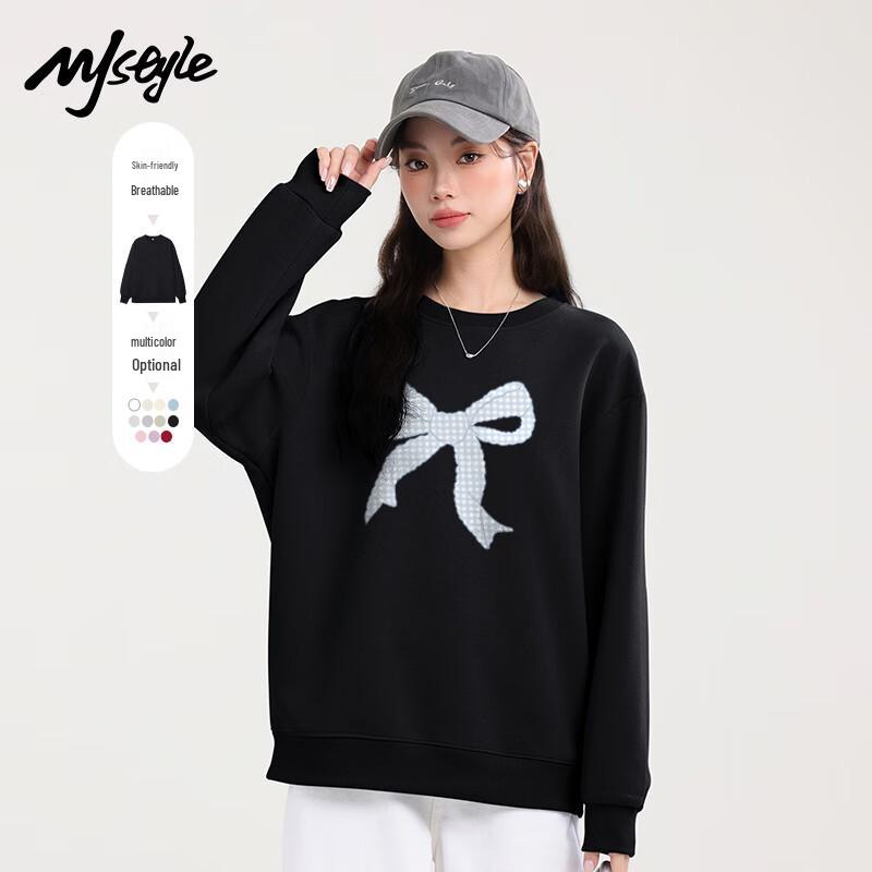 MJ Style Women's Bow Print Round Neck Sweatshirt
