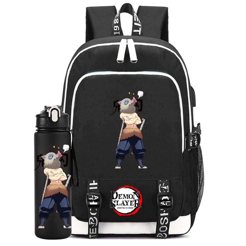

2Pcs/set Anime Demon Slayer Printed Backpack Large Capacity Waterproof Bookbag With 750ml Water Bottler Laptop Student Boy Girl Bookbag Gift
