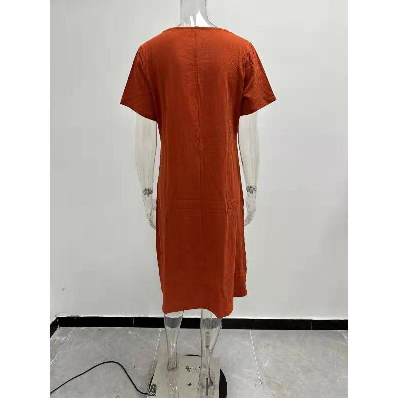 Womens Summer Shirt Dress Crewneck Short Sleeve Plus Size T-Shirt Dress Solid Color Loose Midi Dresses With Pockets