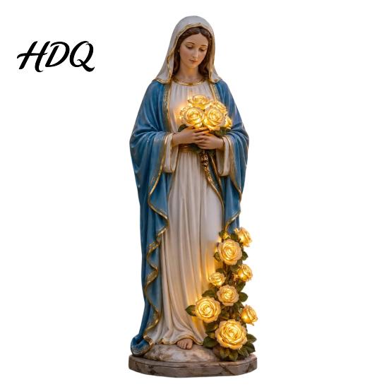 Soft Golden Glow Garden Lamp Virgin Mary Light Outdoor Statue with LED 1pc