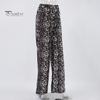 Women Long Pants Elastic High Waist Wide Leg Trousers with Pockets Leopard Print High Street Style Casual Pants