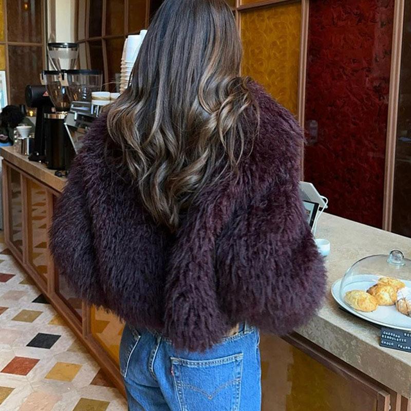 Jachete Calde de Iarnă cu Păr Artificial pentru Femei, Cardigan Scurt Casual, Palton din Blană Imitată pentru Femei, Jachetă Groasă Largă din Blană Falsă