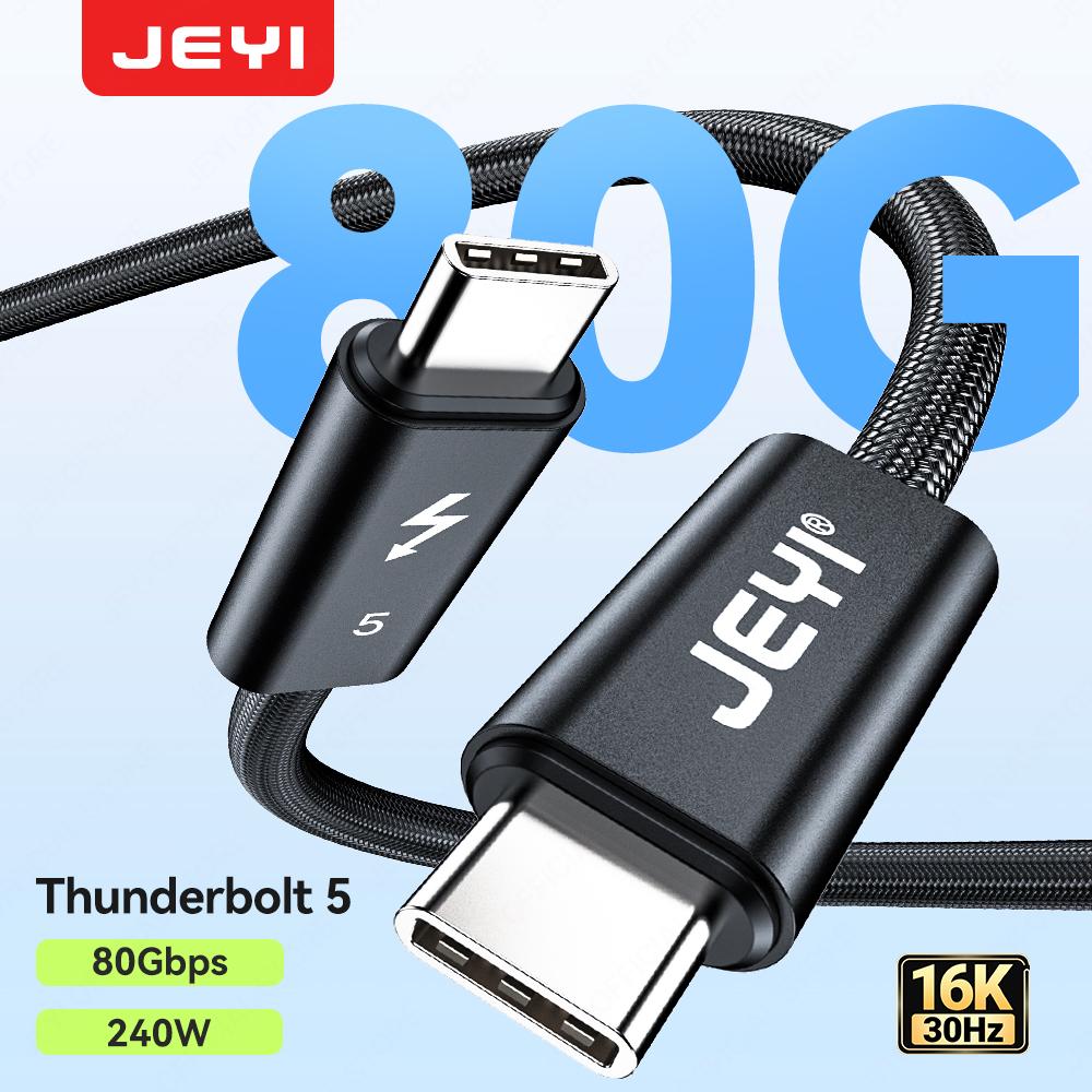 JEYI TB 5 Cable 80Gbps 120Gbps Bandwidth - 16K/8K Video, 240W PD Fast Charging, Nylon Braided 1m