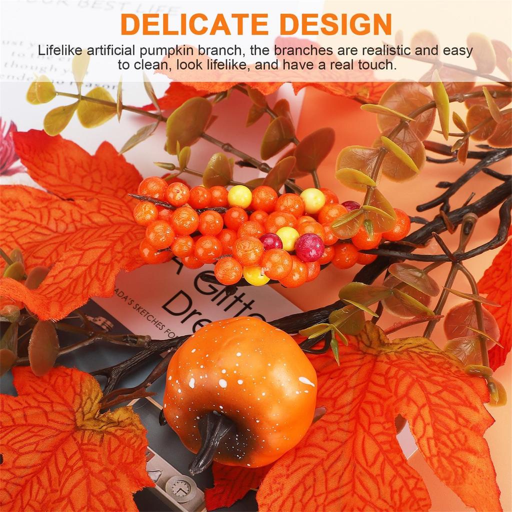 Fall Stems Artificial Fall Picks Berry Pumpkin Branches Decorations with Maple Leaves for Harvest Autumn Thanksgiving