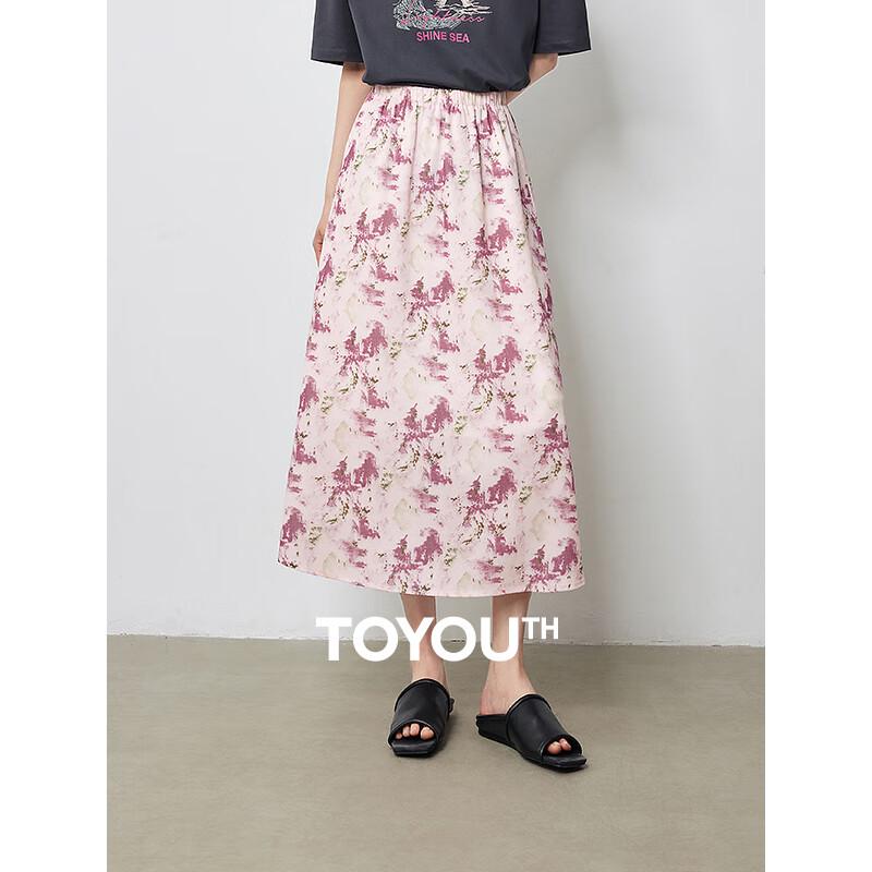 Chuyu Women s Ink Wash Floral Pleated High-Waist Midi Skirt XL