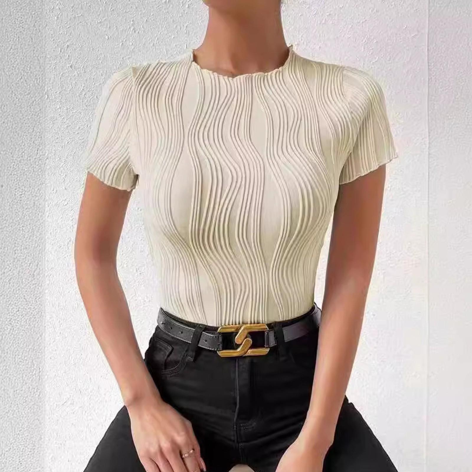 

Женская однотонная футболка с круглым вырезом и коротким рукавом One Size бежевый