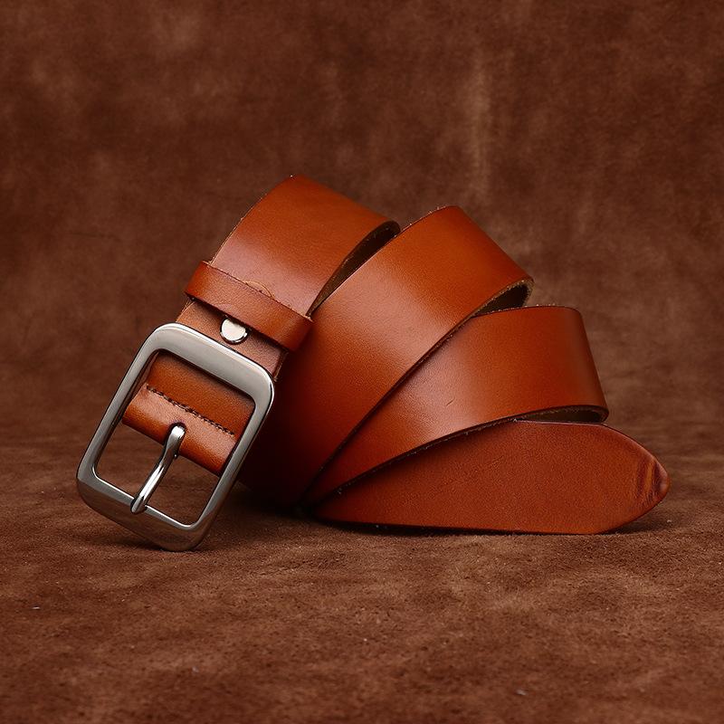 Whole First Layer Cowhide Cut Stainless Steel Buckle Belt Men'S Genuine Leather Youth Simple Casual Jeans Belt Men'S
