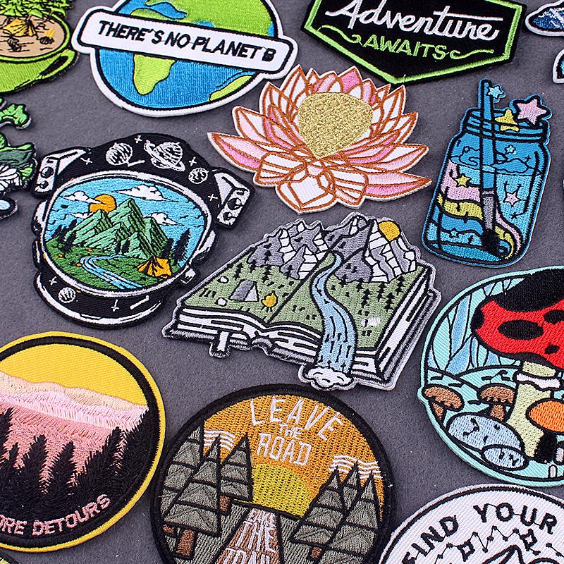 Camping Travel Patch Wilderness Embroidered Patches On Clothes Stripes DIY Nature Adventure Badges On Backpack Accessory Decor