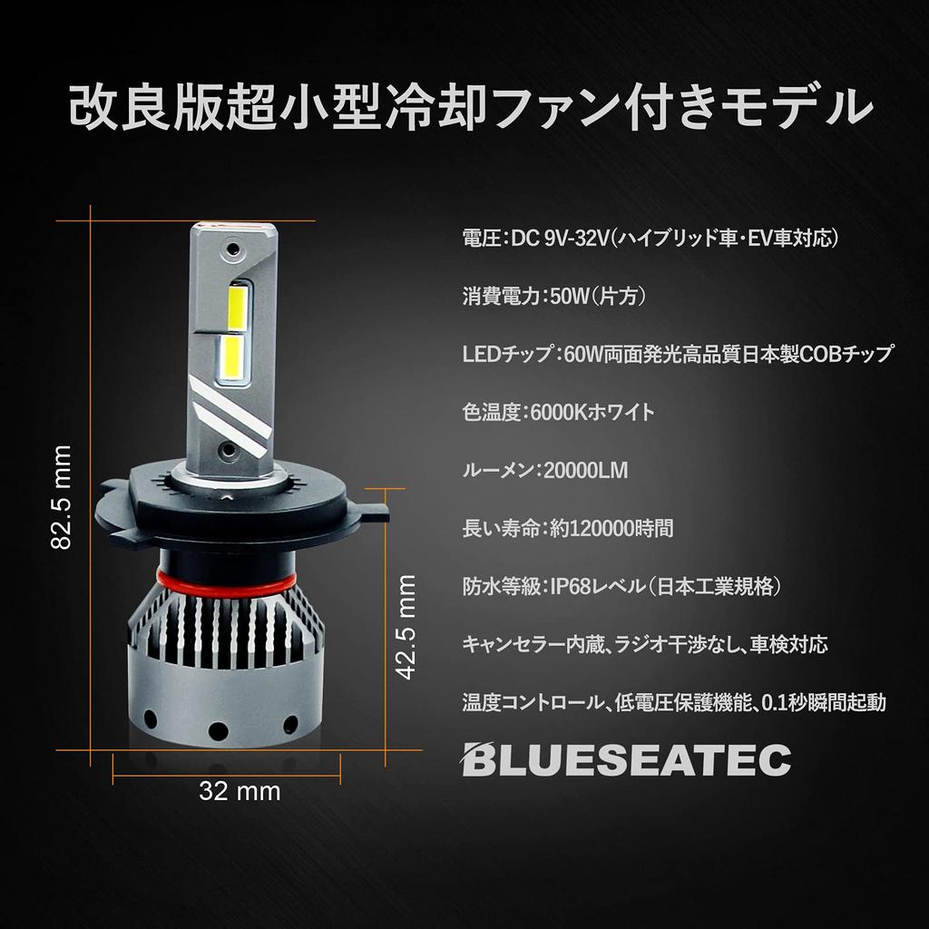 BLUESEATEC H4 LED Headlight, Explosive Light, H4 Hi/Lo LED Bulb, 20000 LM, 50 W,