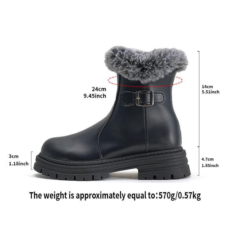 Winter Damen Schneestiefel Flauschiges Fell Leder Kurze Stiefel Wasserdicht Kälteschutz Bequem Warm Plüsch Knöchelhohe Stiefel Botas Para Mujer