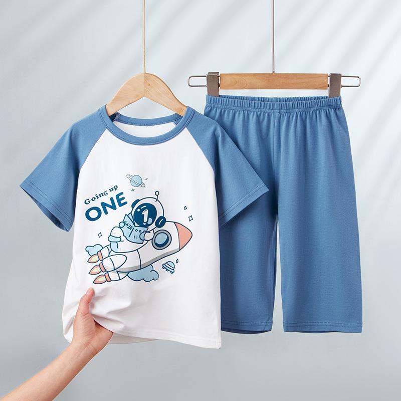 

Детские хлопковые пижамы, летняя тонкая домашняя одежда с короткими рукавами для мальчиков, повседневный костюм для девочек 160cm