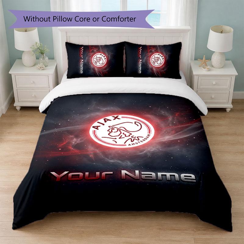 Ajax Amsterdam Custom Name Text Bedding Set 1 Duvet Cover+2 Pillowcases Soccer Logo Personalized Gift For Special Occasion Bedroom Decor