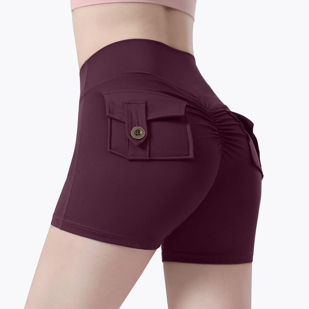 Fitness Sports Tooling Shorts Women's High Waist Tight Body Hip Lift Pocket Three-point Pants Nude Yoga Shorts