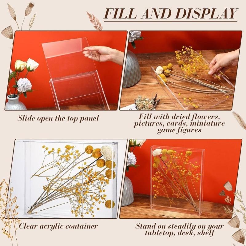 Akrylová vitrína DIY Stolní rámeček na vystavení Průhledná krabička na vzpomínky pro sušené květiny do místnosti/na narozeniny/svatby/večírky