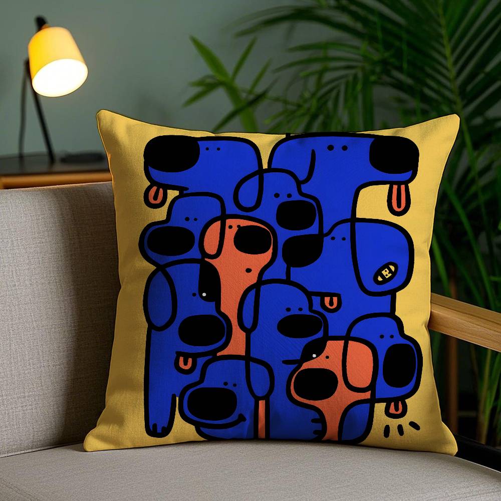 Abstract Funny Creative Dog Cartoon Pillow Case Anti-dustmite Pillowcase Invisible zipper silky short plush Sofa cushion cover