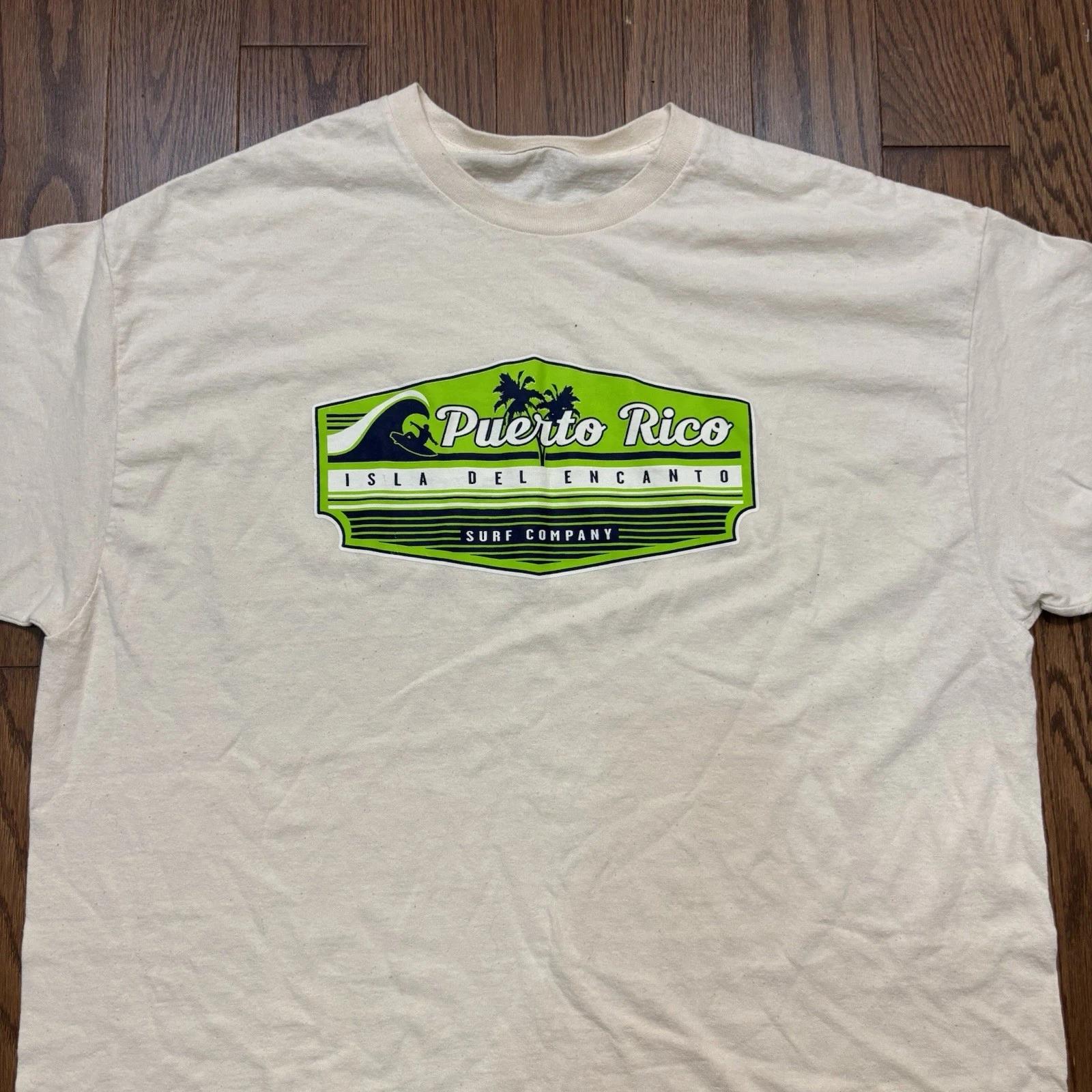 Vintage Puerto Rico Surf T Shirt White Tee Surfing Green Wave Graphic 90s XL M