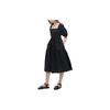 Solid Color Square Neck Lantern Sleeve Pleated Short Sleeve Dress Women Dresses Black 461802-09