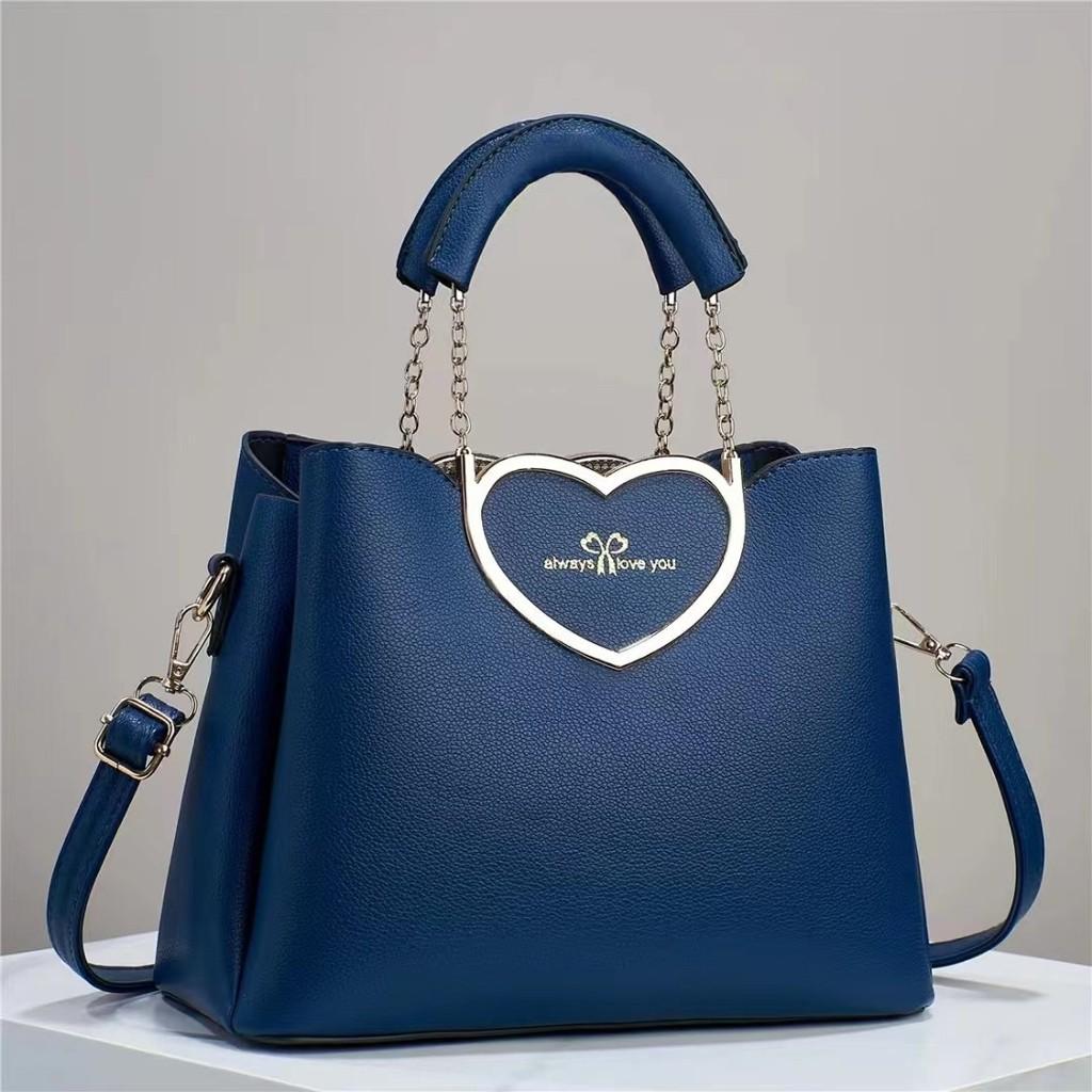 Fashionable Heart-shaped Tote Bag Stylish Casual Shoulder Bag For Moms With Large Capacity синий