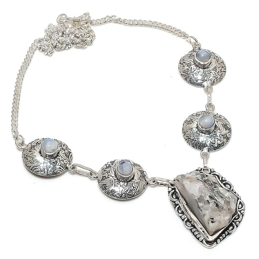 

Натуральный необработанный лунный камень, ожерелье из лунного камня и серебра 925 пробы, 18 дюймов D0P00