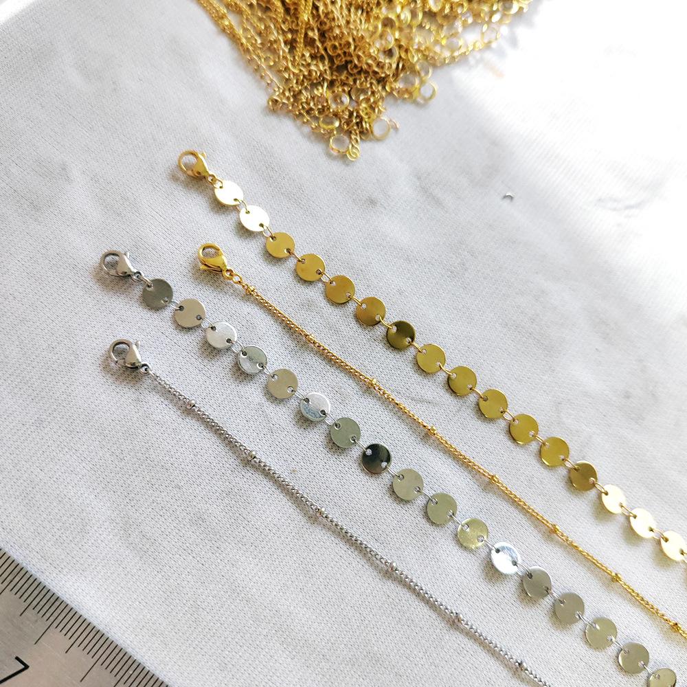 Stainless Steel Double Layer Bead Chain Bracelet Set: Fade-Resistant 18K Gold Round Disc for Women.