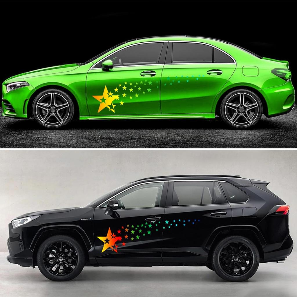 1 Set Holographic Laser Falling Stars Graphics Car Body Side Stickers Starry Sky Racing Sport Stripe Decal Self-Adhesive Scratch Hidden Stickers for