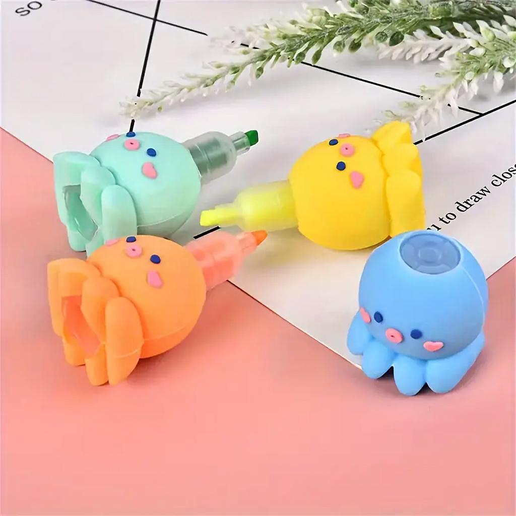 1pc 5-in-1 Octopus Shaped Highlighter Set - Unique and Fun Marker Pens with Adorable Octopus Design, Perfect for Highlighting