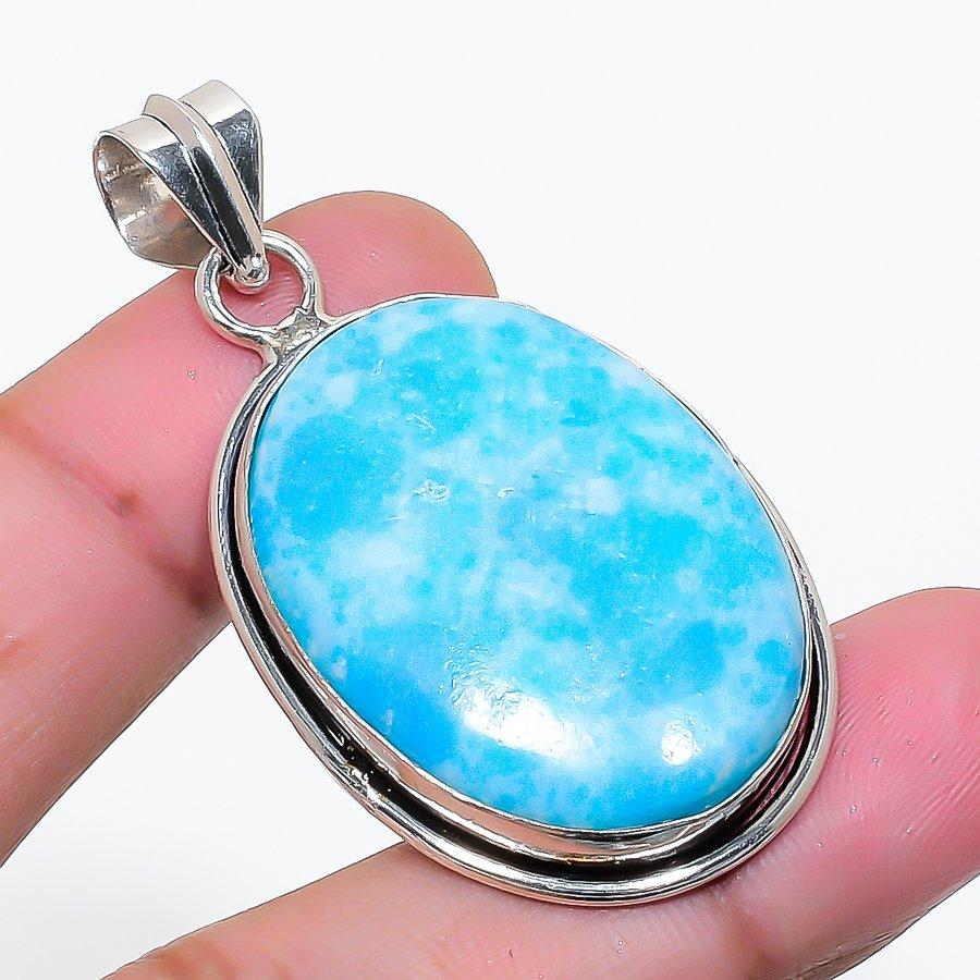 Natural Larimar Gemstone Handmade 925 Sterling Silver Jewelry Pendant 1.89  AP-14827
