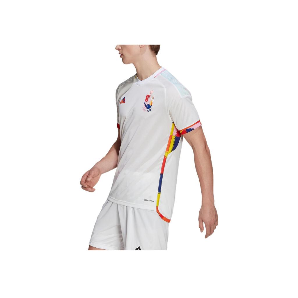 Adidas 2022 Qatar World Cup Belgium Team Away Fan Edition Short-Sleeve Soccer Jersey Men Tops White HK5034