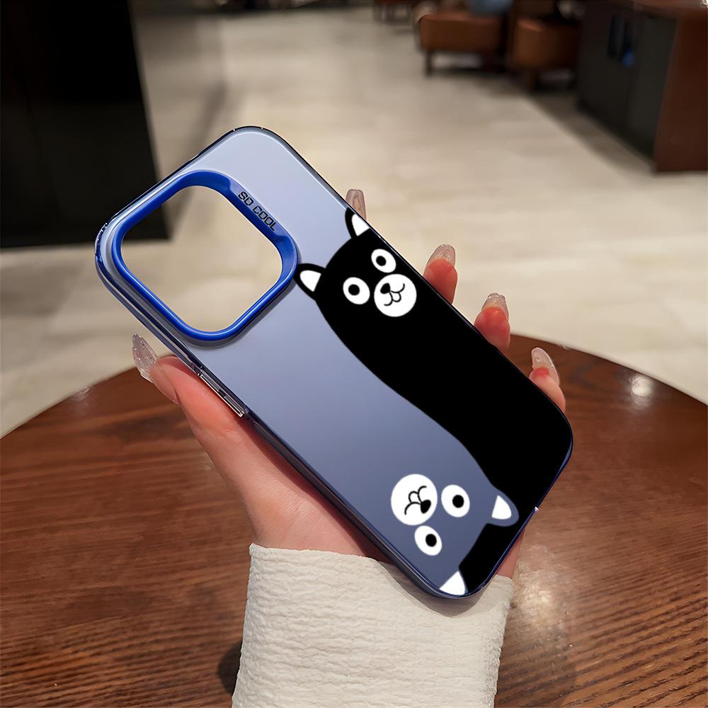 Cartoon Funny Cat and Dog Graffiti Apple 17pm Mobile Phone Case iPhone16Pro Anti-drop IMD Colored Silver 15 Couple Models