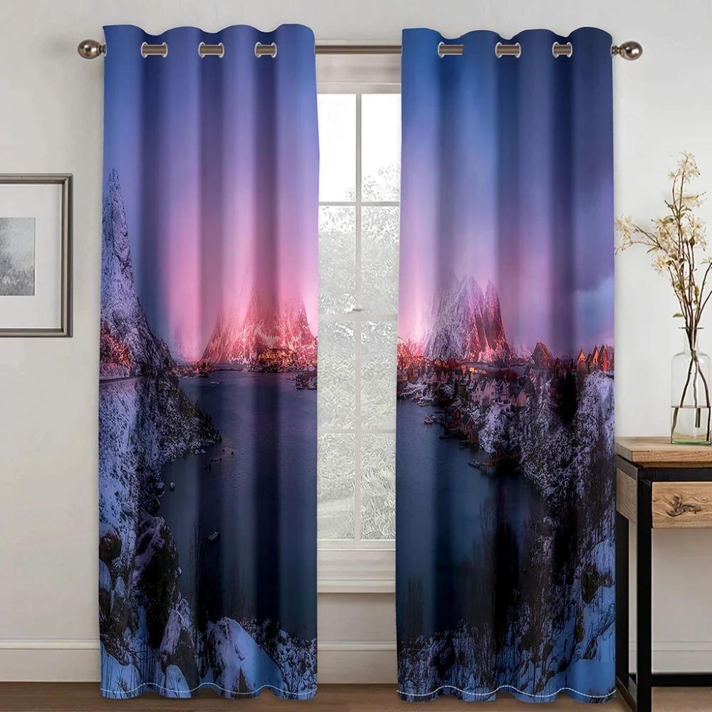 Vacation Style High Shading Curtain Aegean Sea Santorini Island Beach Blackout Drapes ideal for Bedroom Space Living Room Hotel Window Opening