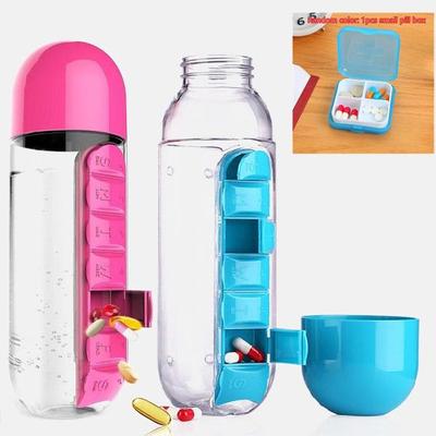 Fashion 600 ML Combine Codzienne pudełko na pigułki Sportowa butelka na wodę z wkładką Codzienny 7-dniowy organizer do pudełek klasy medycznej Szklanka do picia