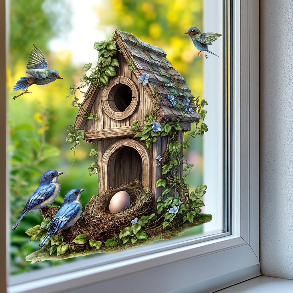 Fully Transparent Hand-painted Bird House Window Stickers, Living Room Balcony Glass Decorative Stickers
