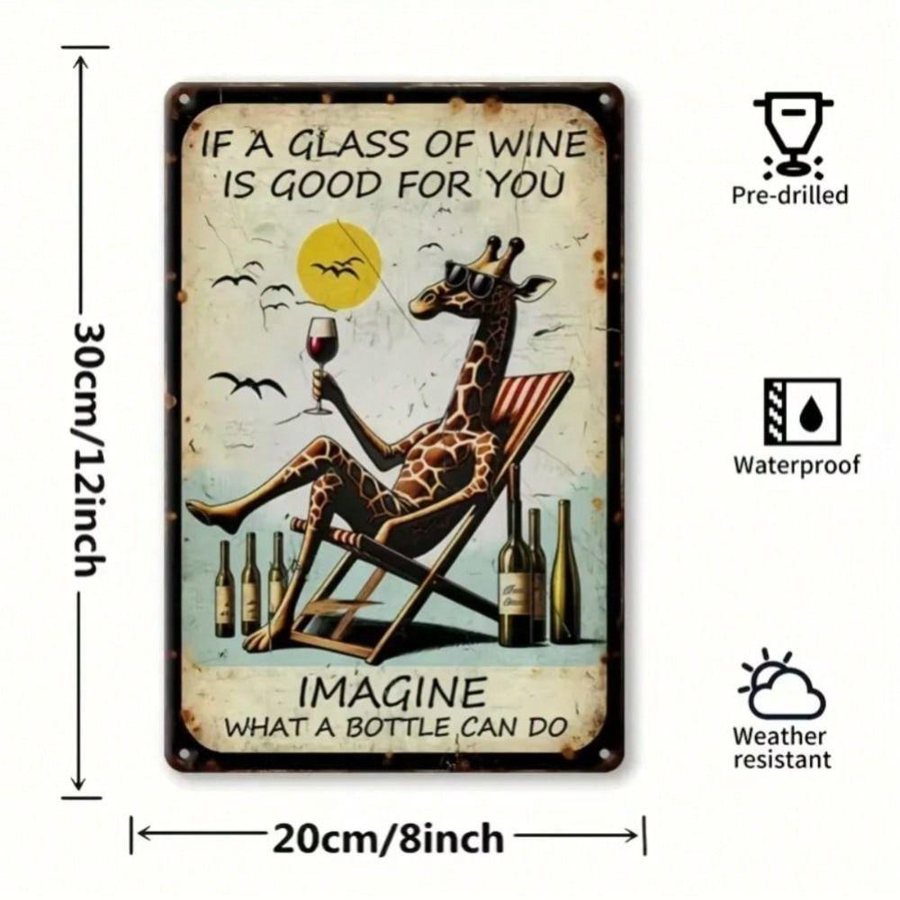 Vintage Giraffe Metal Poster Wine Glass Wall Art Decor for Bar Home Waterproof Tin Sign