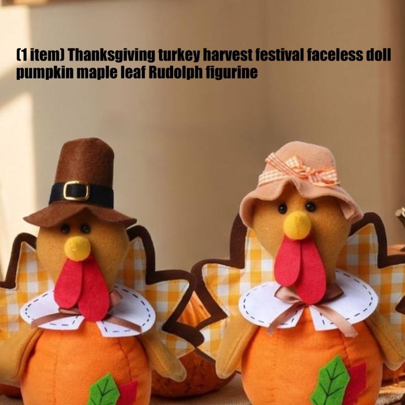 Soft Fabric Stuffed Turkey Thanksgiving Decoration Harvest Turkey Figure Ornament for Tabletop Shelf Entryway Dining Area and Fall Room Display Use