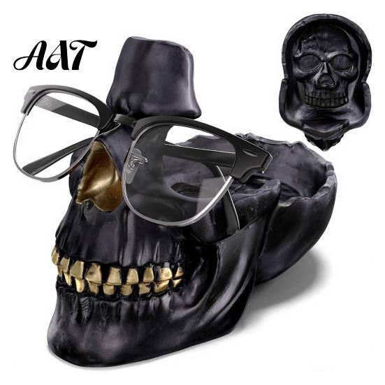 Creative Resin Sculpture Skull Multifunctional Storage Tray, Gothic Eyeglasses Holder Jewelry Organizer for Distressed Ornament Keys Coins Trinkets,