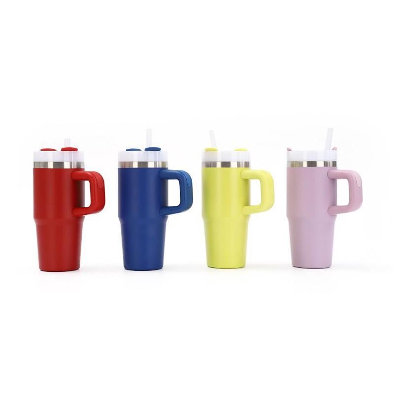 14oz Stainless Steel Vacuum Insulated Travel Mug With Handle Straw Car Office Outdoor Use
