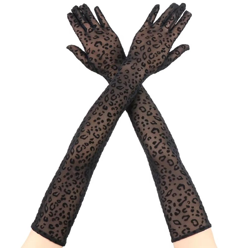 Transparente Lange Handschuhe Hohl Atmungsaktiv Opernhandschuhe Punk Leopardenmuster Handschuhe Cosplay