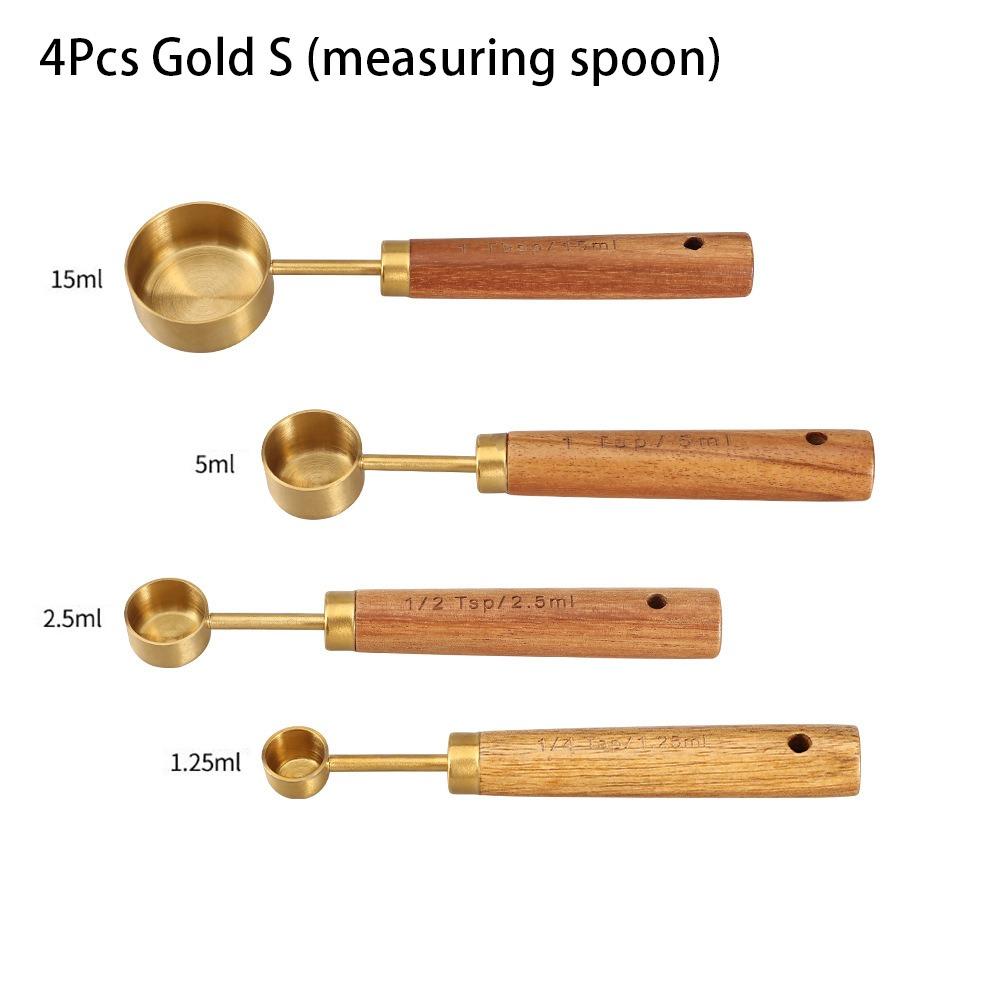 4 Stück Holzgriff Kaffeemesslöffel Edelstahl Backwerkzeug Eis Zucker Salz Gewürz