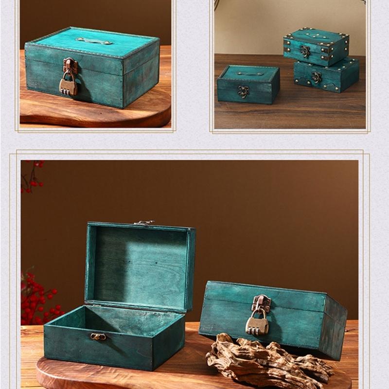 Locking Antique Wooden Jewelry Storage Box for Home Office Decoration Wood Chest Keepsakes Holder with Lock Mechanism
