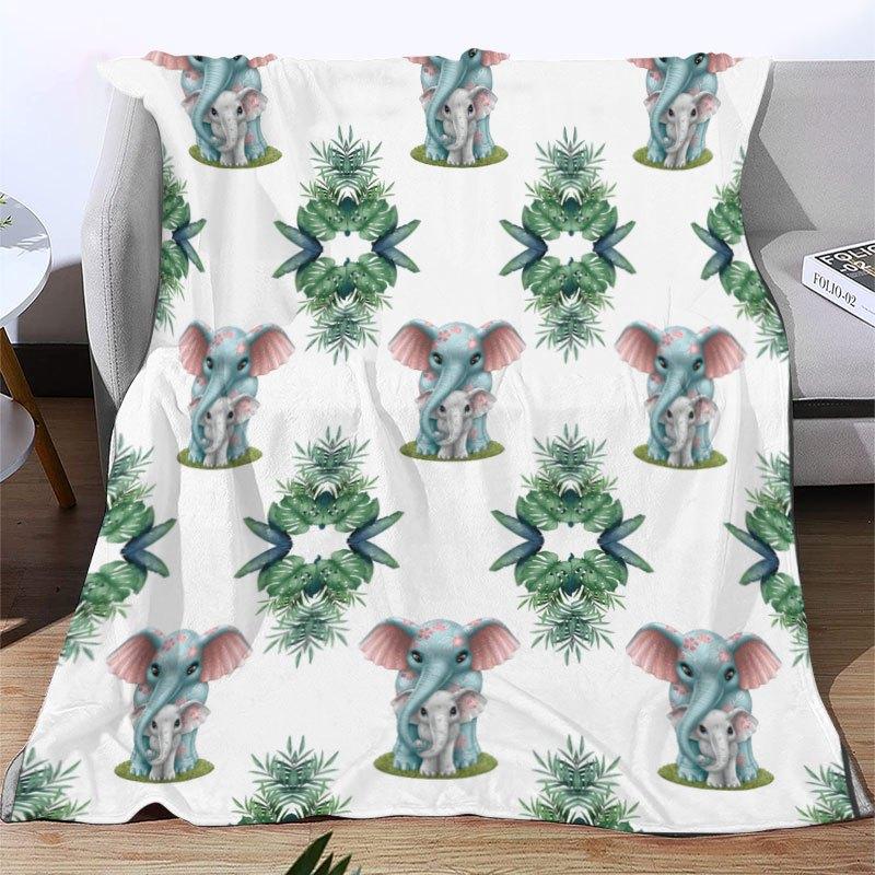 Jungle Elephant Family Blanket Reversible Flannel Throw for Wildlife Lovers AllSeason Comfort Safari Adventure Gift 75x90cm
