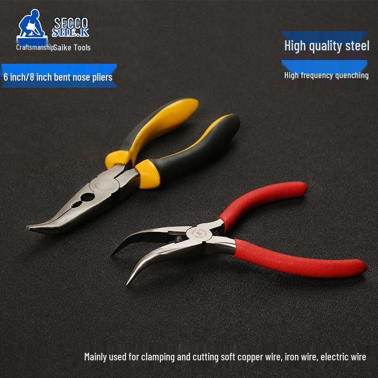 6" & 8" Bent Nose Pliers: Toothed Jaw for Nail Pulling & Object Retrieval, Crucible-Ready with Pointed Head.