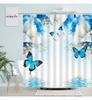Blauer floraler Schmetterling Duschvorhang Naturrosa Rose Aquarellkunst Blumen Badvorhänge Wasserdichter Stoff Badezimmerdekor Set