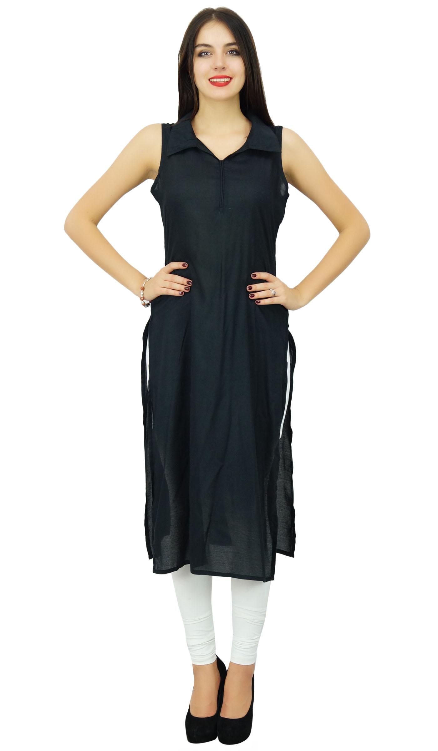 

Bimba Women Casual Long Tunic Collar Neck Black Kurta Plain Black Kurti 26 чорний