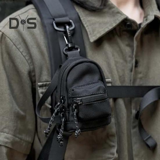 

Mini Neck Hanging Key Bag Waterproof Oxford Fabric Zipper Wallet Coin Purse Small Backpack Keychain Keys Earphones Trinkets Storage Pouch чорний